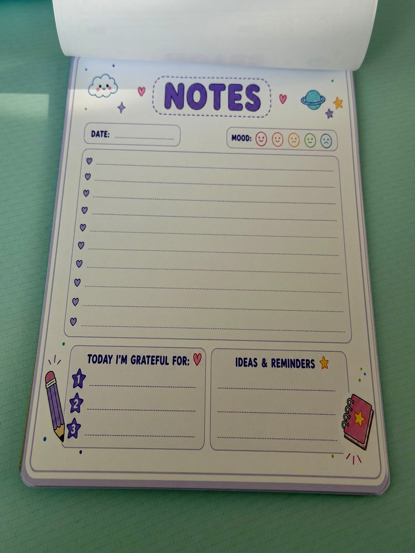 Starburst Days Notes & Journaling Pad – Handmade Celestial Pastel | Mood Tracker + Gratitude + Notes