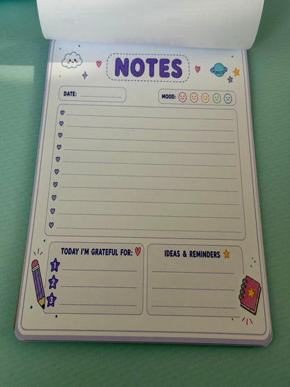 Starburst Days Notes & Journaling Pad – Handmade Celestial Pastel | Mood Tracker + Gratitude + Notes