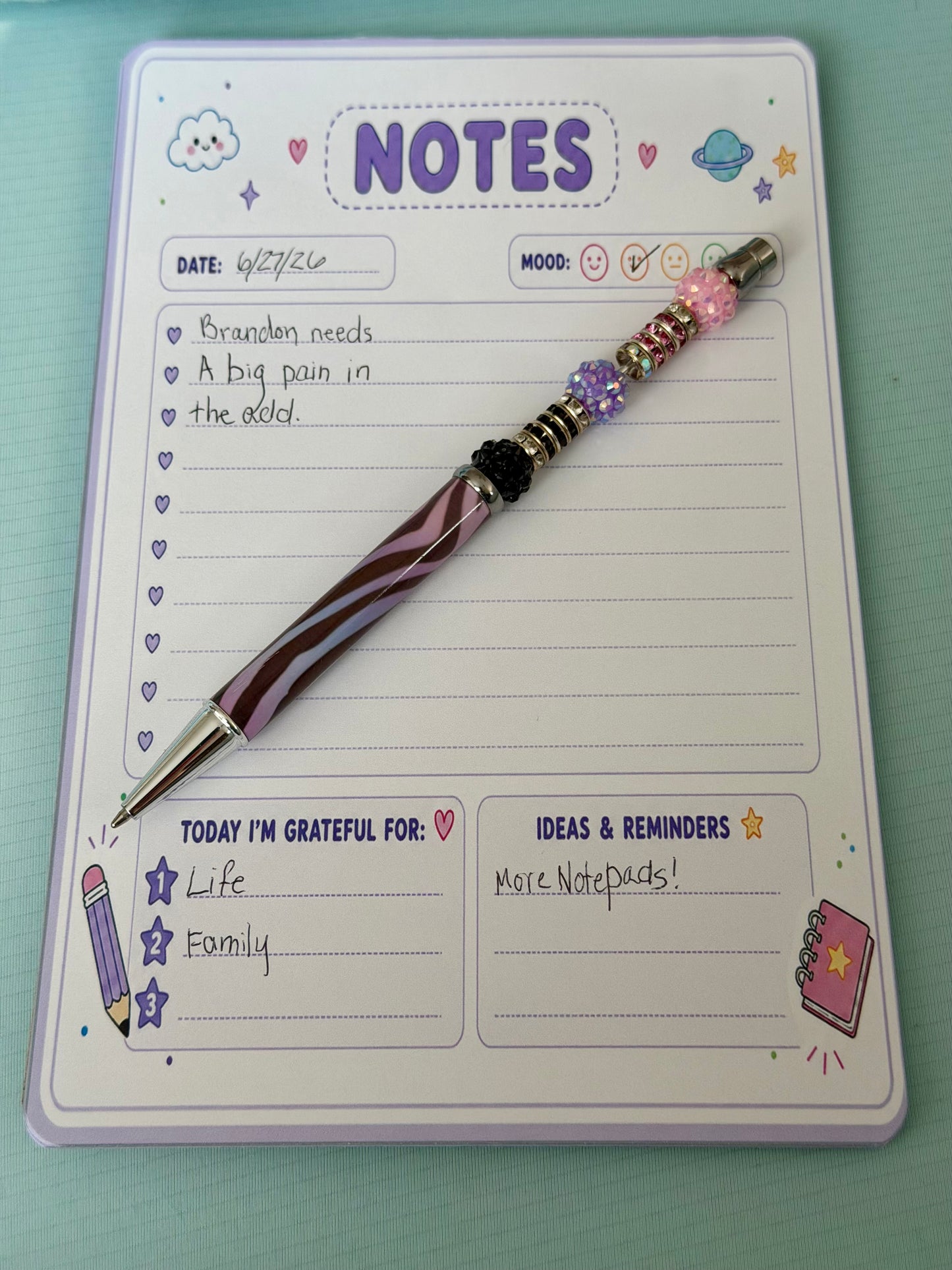 Starburst Days Notes & Journaling Pad – Handmade Celestial Pastel | Mood Tracker + Gratitude + Notes