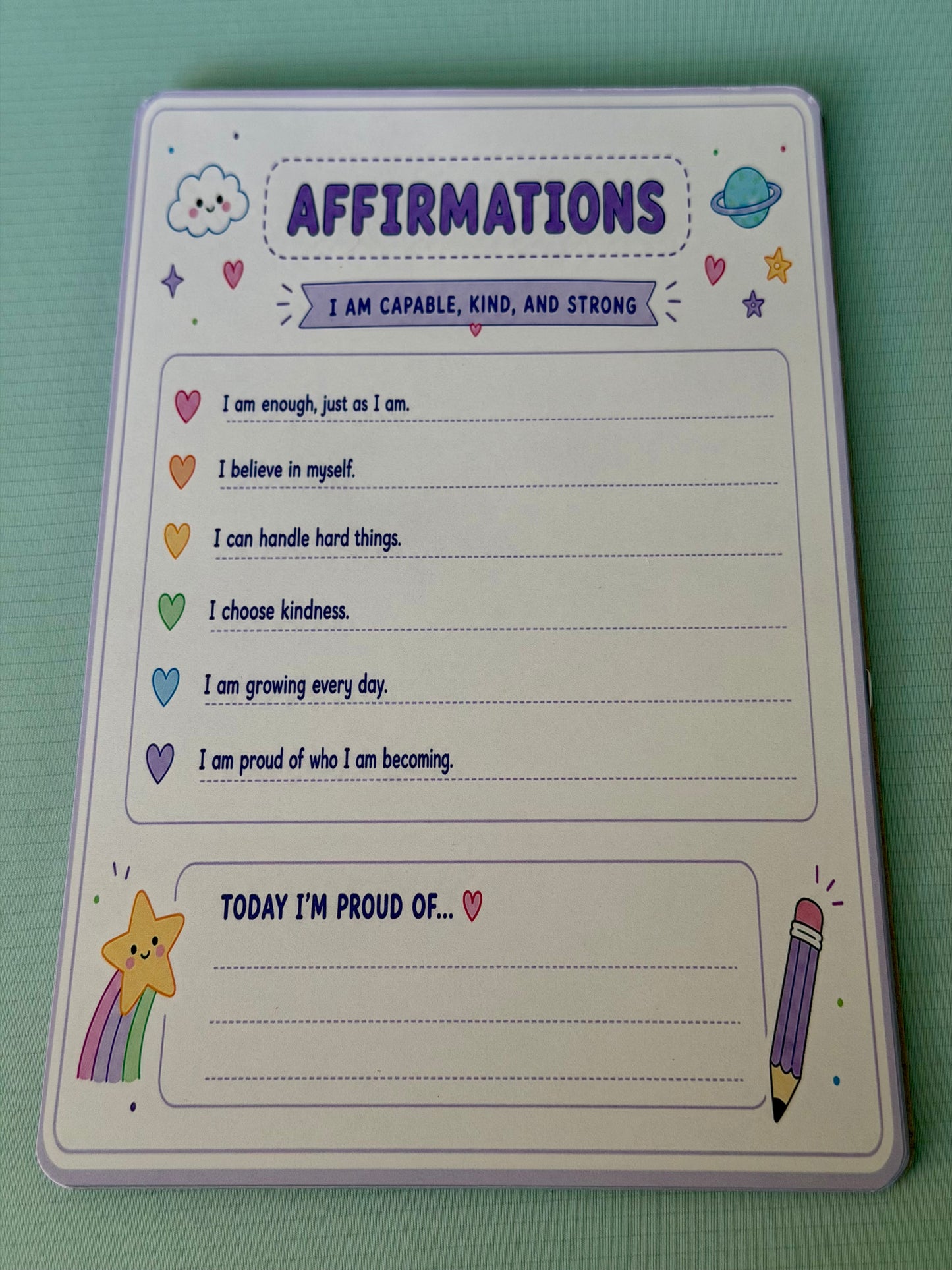 Starburst Days Affirmations Pad – Handmade Celestial Pastel | Pre-Printed Positive Affirmations