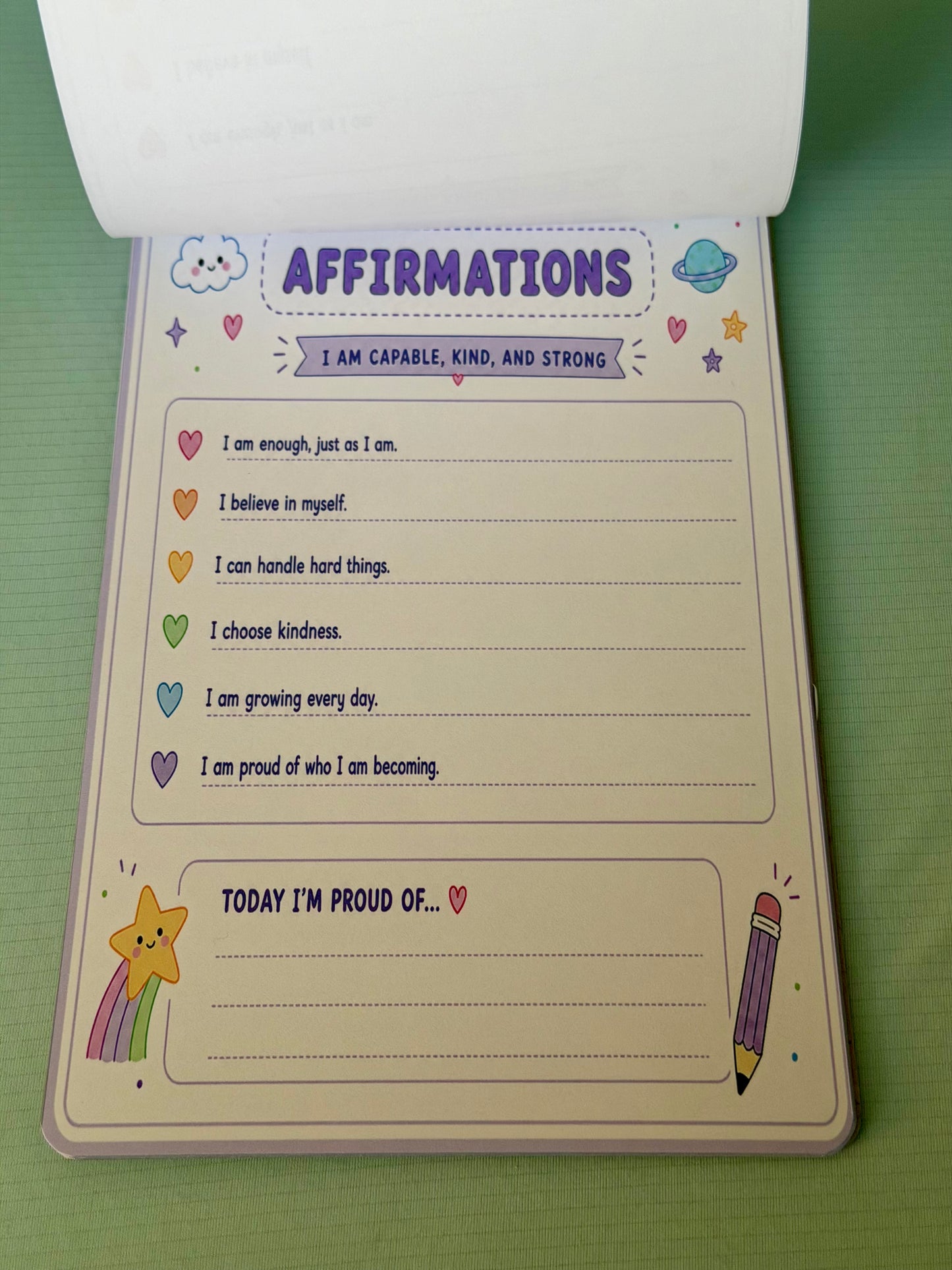 Starburst Days Affirmations Pad – Handmade Celestial Pastel | Pre-Printed Positive Affirmations