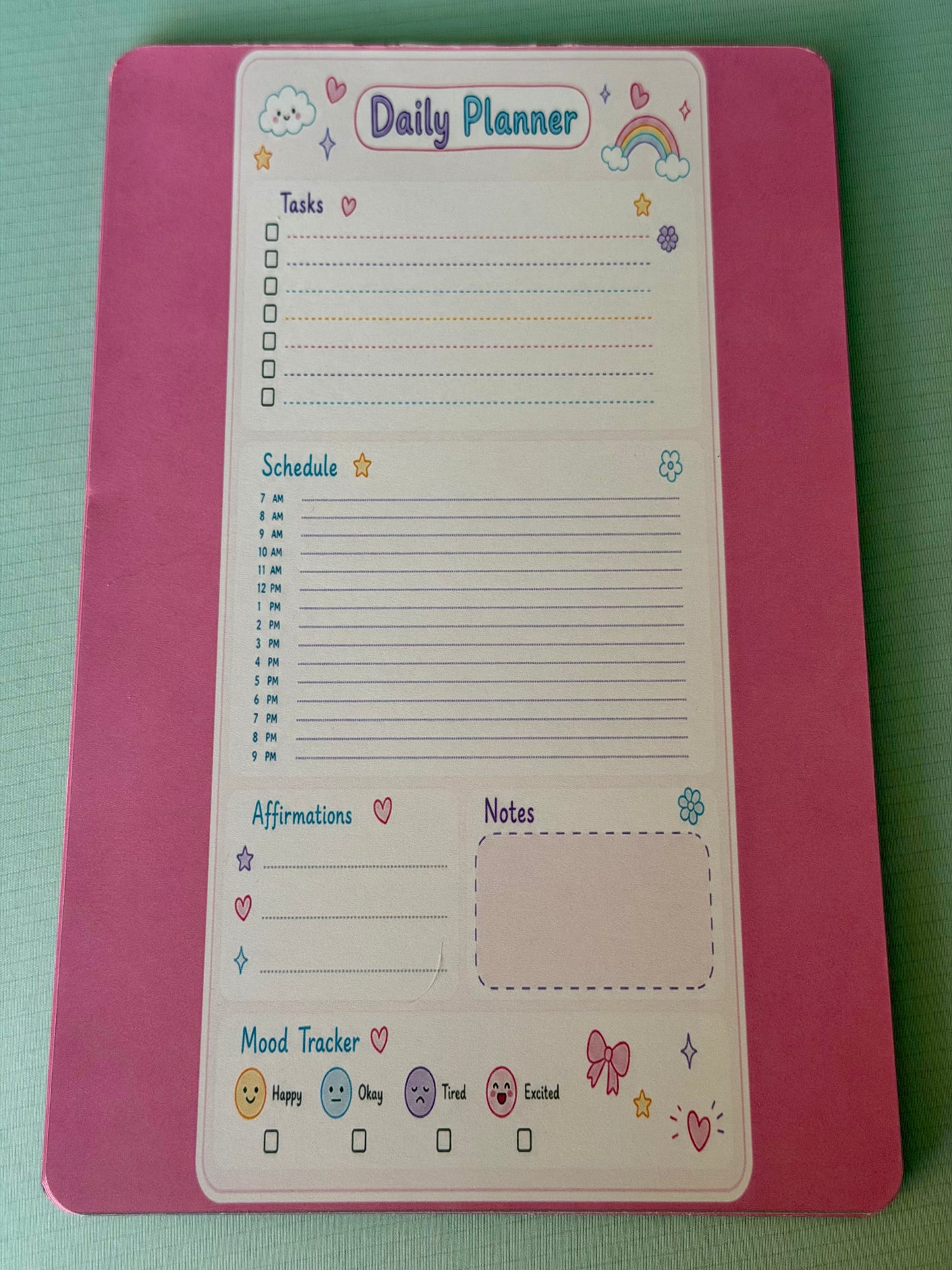 Starburst Days Daily Planner – Handmade Celestial Pastel | Schedule, Mood Tracker & Affirmations