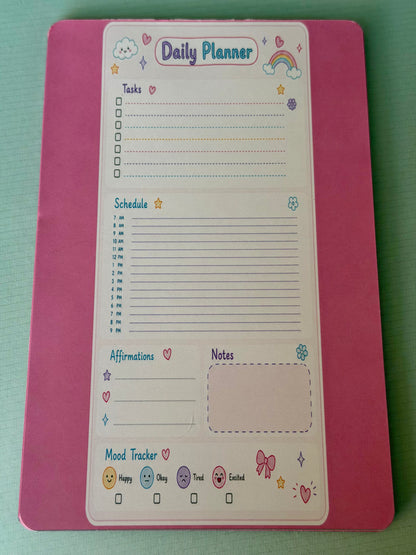 Starburst Days Daily Planner – Handmade Celestial Pastel | Schedule, Mood Tracker & Affirmations