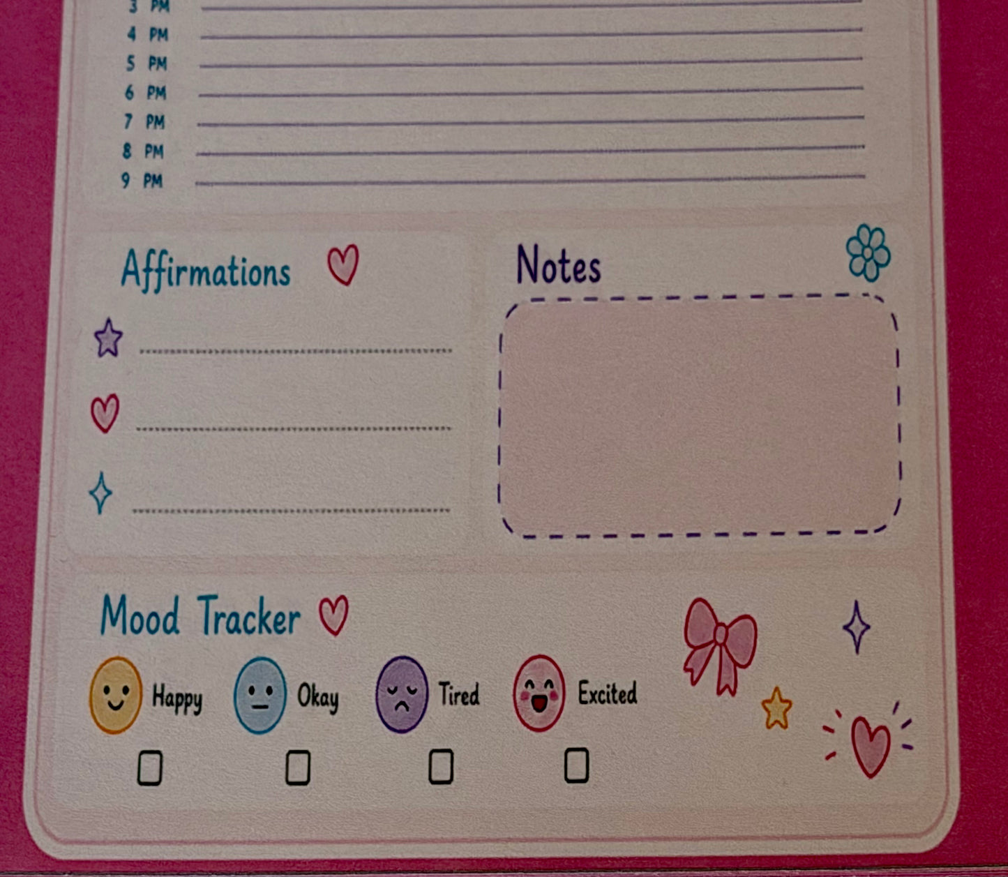 Starburst Days Daily Planner – Handmade Celestial Pastel | Schedule, Mood Tracker & Affirmations