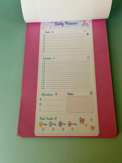 Starburst Days Daily Planner – Handmade Celestial Pastel | Schedule, Mood Tracker & Affirmations