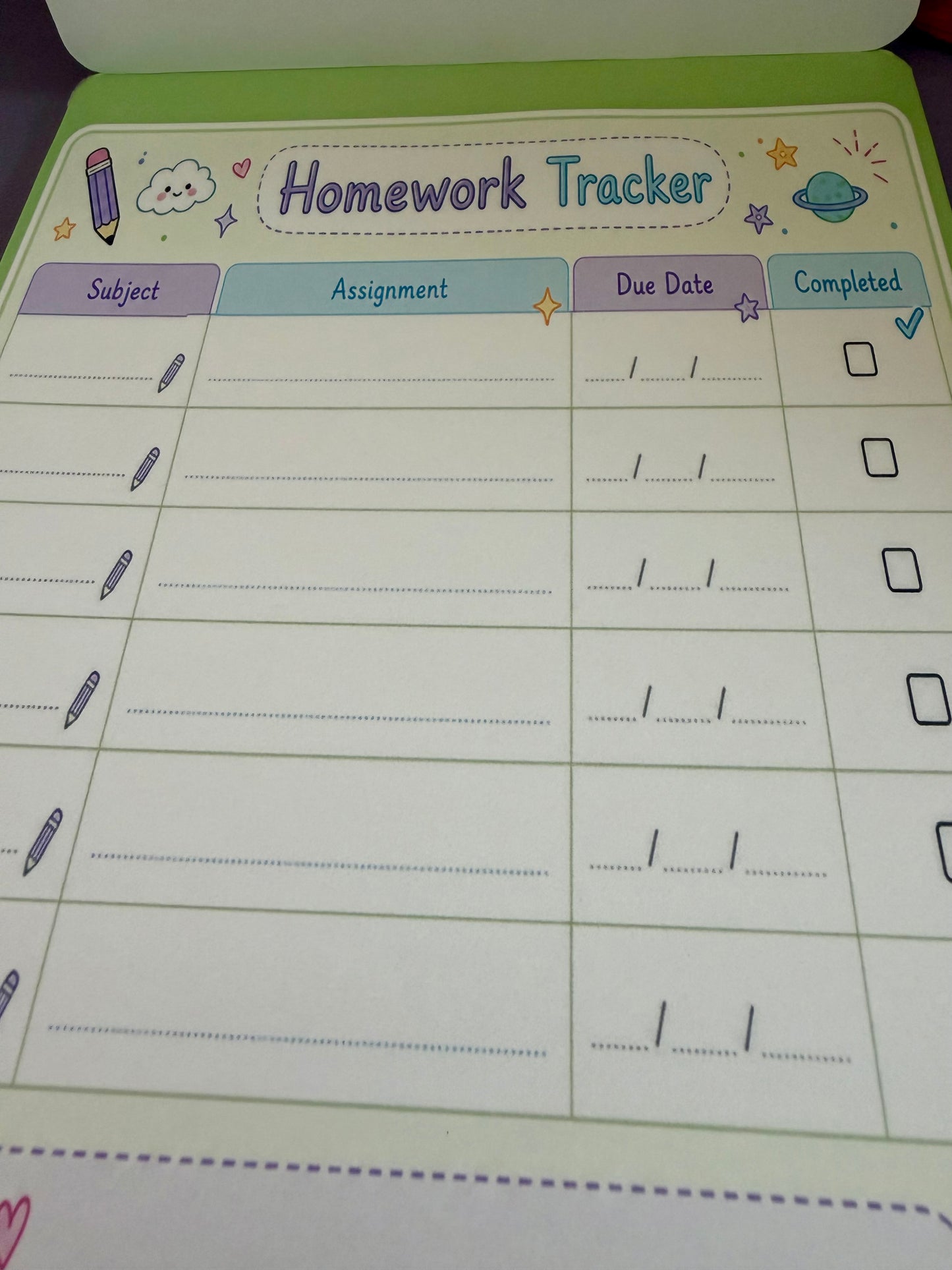 Starburst Days Homework Tracker – Handmade Celestial Pastel | Student Assignment Organizer
