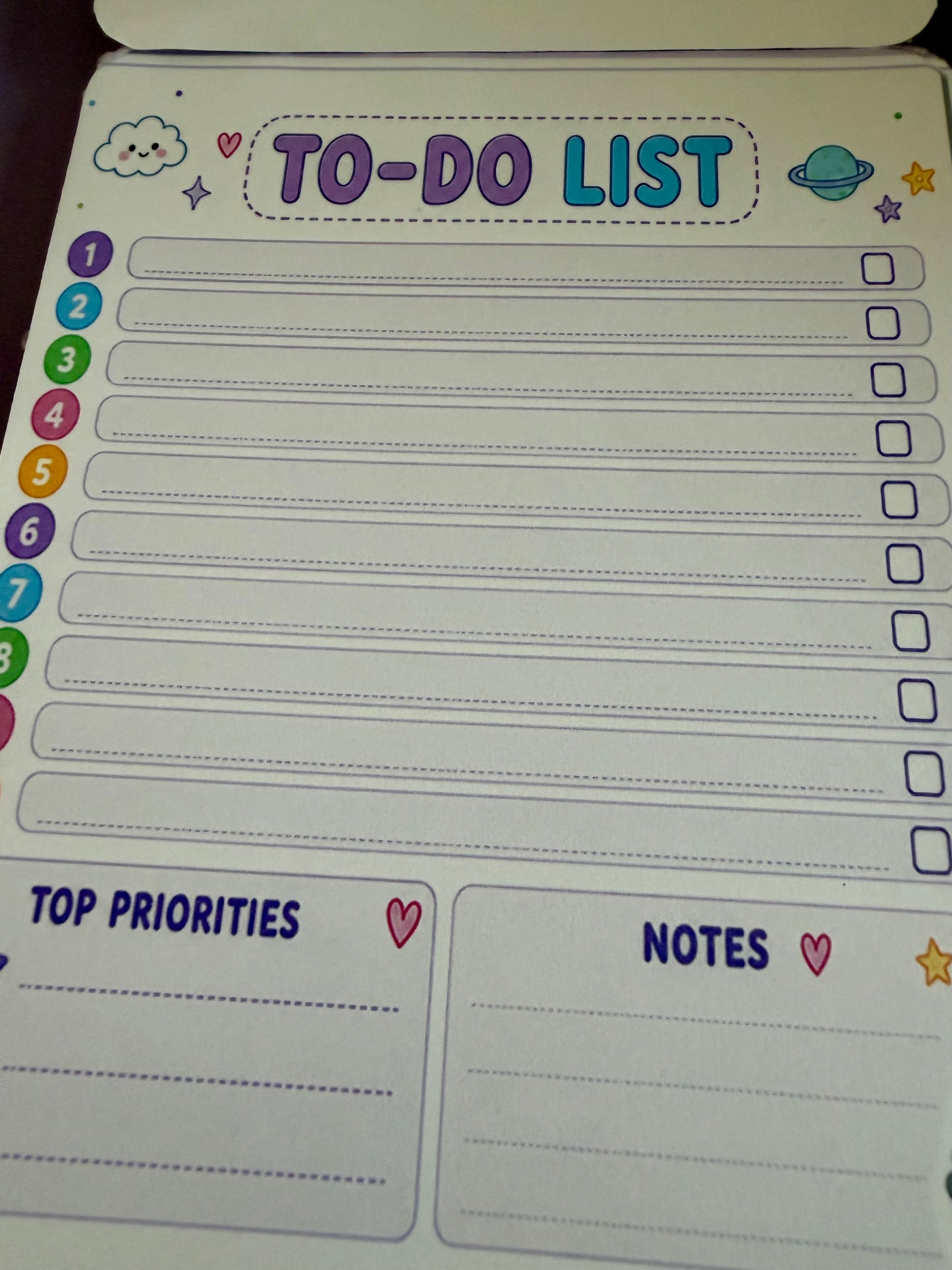 Starburst Days To-Do List Notepad – Handmade Celestial Pastel | 10 Tasks + Priorities + Notes