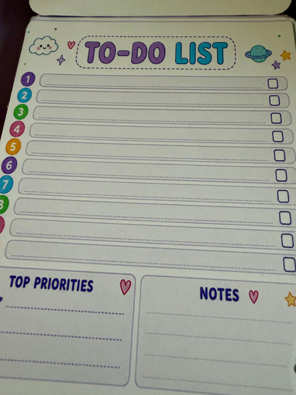 Starburst Days To-Do List Notepad – Handmade Celestial Pastel | 10 Tasks + Priorities + Notes