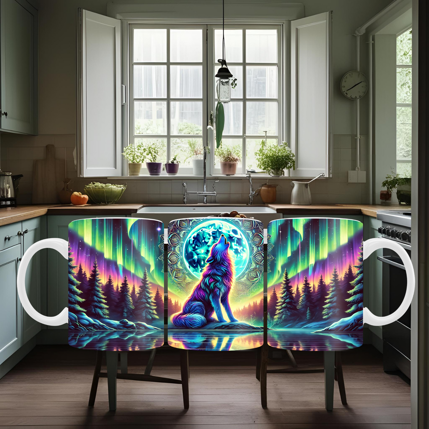 Northern Lights Wolf Mug