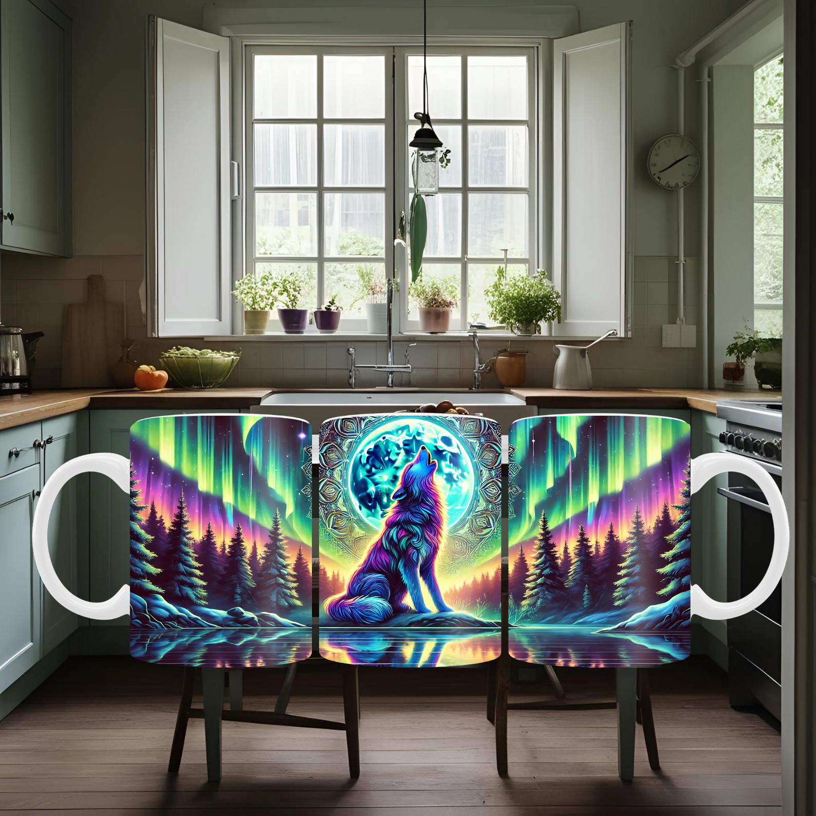 Northern Lights Wolf Mug