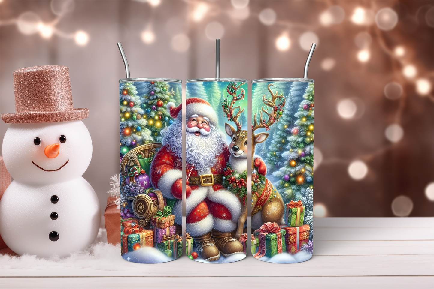 Santa &amp; Reindeer Christmas 20oz Tumbler