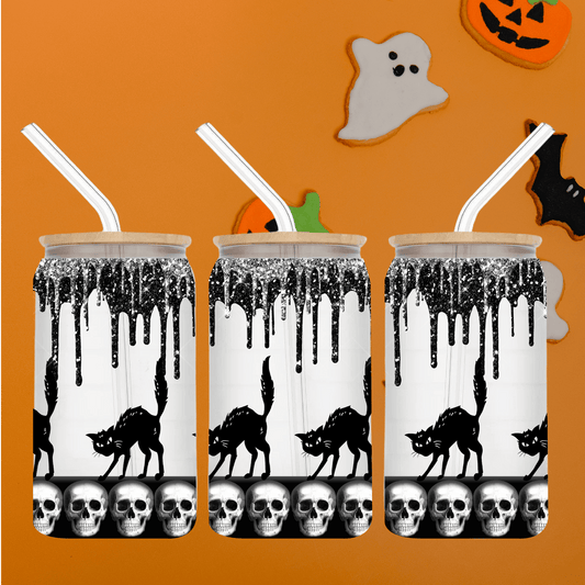 Scared Cat 16oz Frosted Glass Can Tumbler