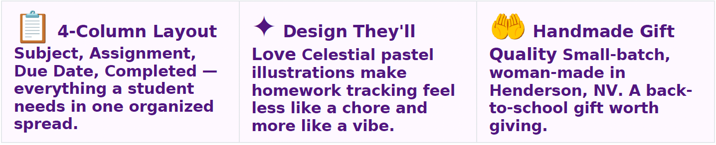 Starburst Days Homework Tracker – Handmade Celestial Pastel | Student Assignment Organizer