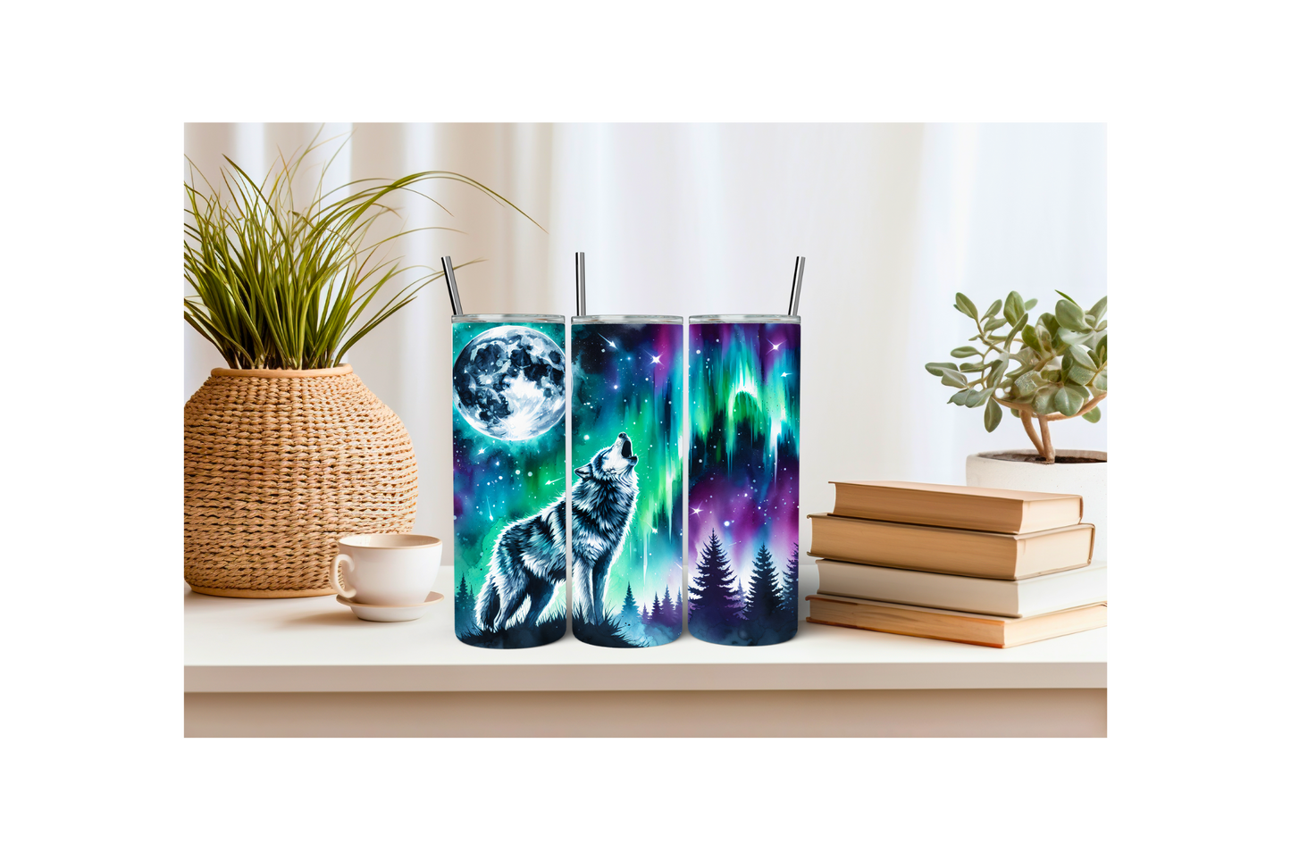 Wolf with Northern Lights 20oz Tumbler